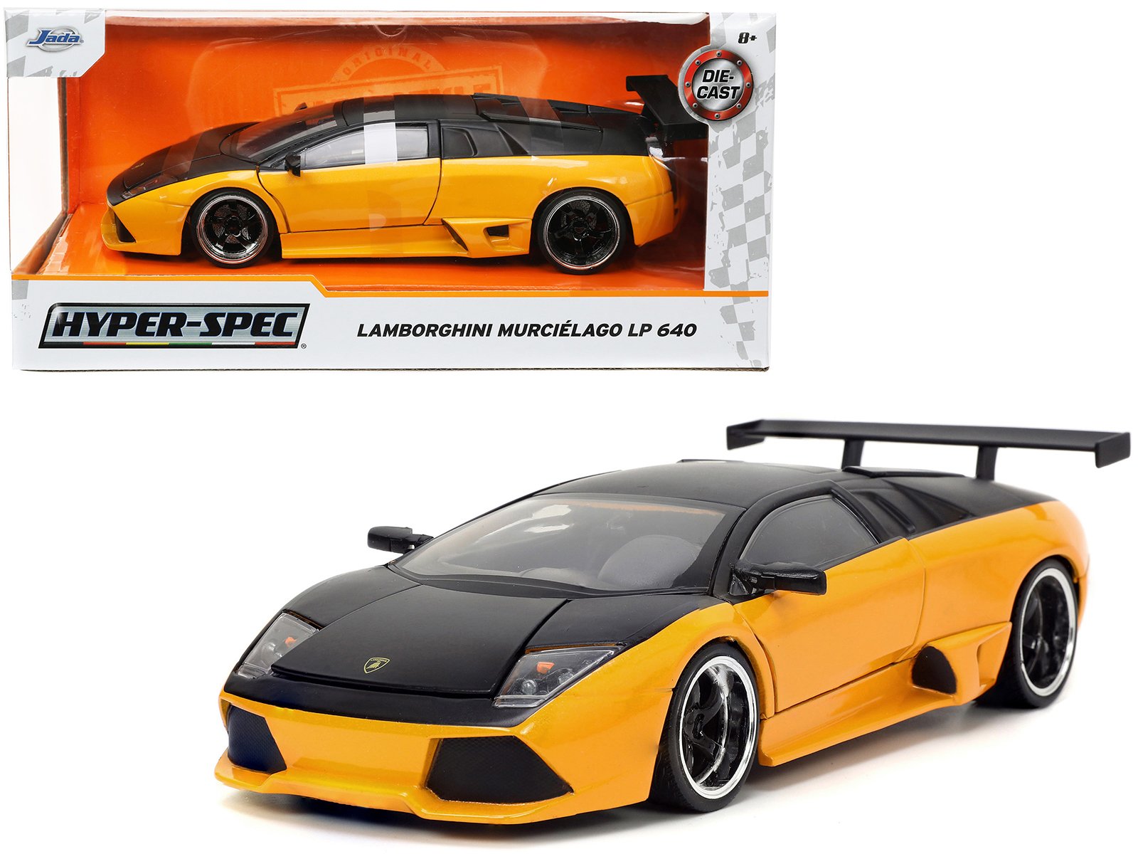 lamborghini murcielago lp 640 yellow metallic and matt black "hyper spec" series 1/24 diecast model car by jada lamborghini murcielago lp 640 yellow metallic and matt black "hyper spec" series 1/24 diecast model car by jada