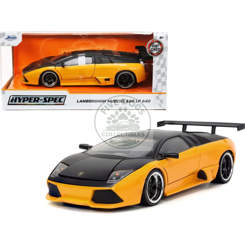 lamborghini murcielago lp 640 yellow metallic and matt black "hyper spec" series 1/24 diecast model car by jada