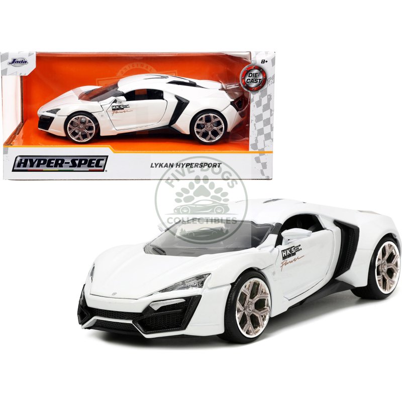 lykan hypersport white with bronze metallic rear spoiler "hks" "hyper spec" series 1/24 diecast model car by jada