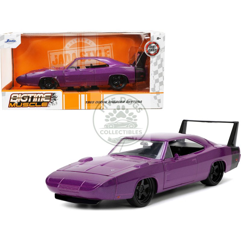 1969 dodge charger daytona purple metallic with black tail stripe "bigtime muscle" series 1/24 diecast model car by jada