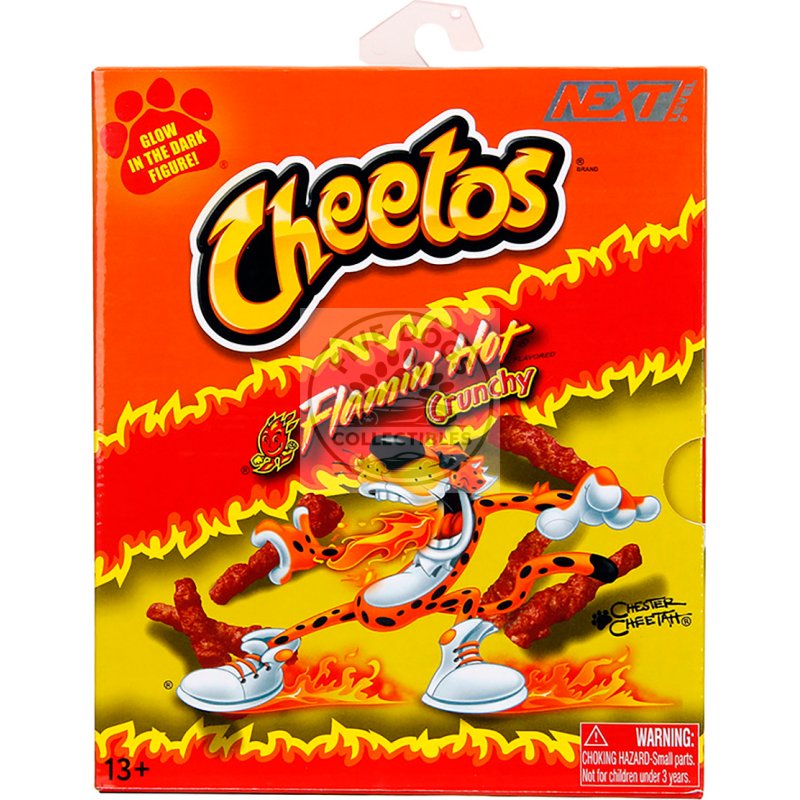 chester cheetah 5.5" glow in the dark figure with accessories and alternate head and hands "flamin' hot cheetos crunchy" model by jada