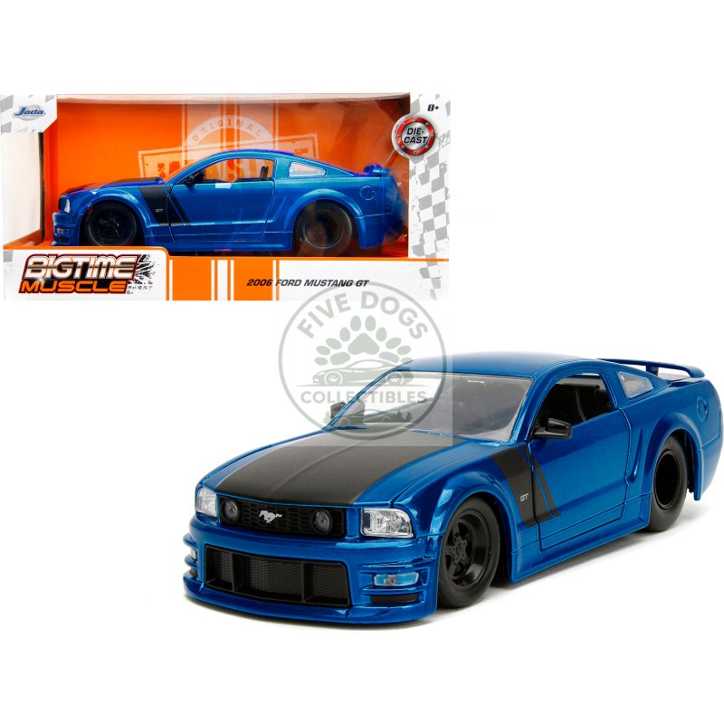 2006 ford mustang gt blue metallic with matt black hood and stripes "bigtime muscle" series 1/24 diecast model car by jada
