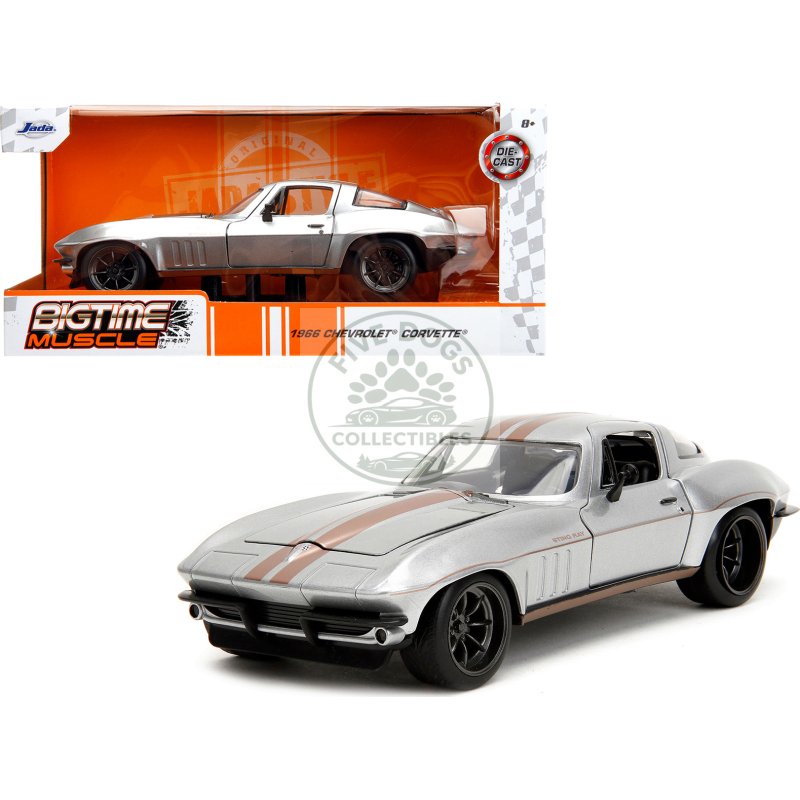 1966 chevrolet corvette silver metallic with bronze stripes "bigtime muscle" series 1/24 diecast model car by jada