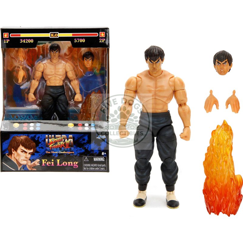 fei long 6" moveable figure with accessories and alternate head and hands "ultra street fighter ii: the final challengers" (2017) video game model by jada