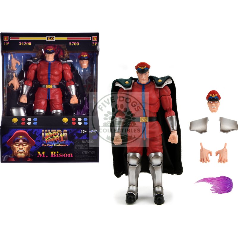 m. bison 6" moveable figure with accessories and alternate head and hands "ultra street fighter ii: the final challengers" (2017) video game model by jada