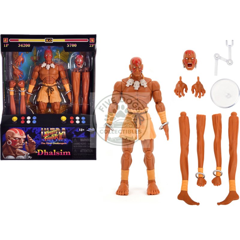dhalsim 6" moveable figure with alternate head and limbs "ultra street fighter ii: the final challengers" (2017) video game model by jada
