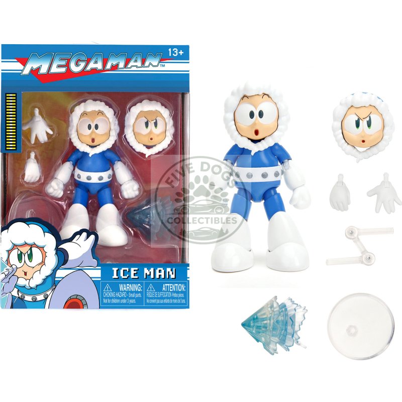 ice man 4" moveable figure with accessories and alternate head and hands "mega man" (1987) video game model by jada