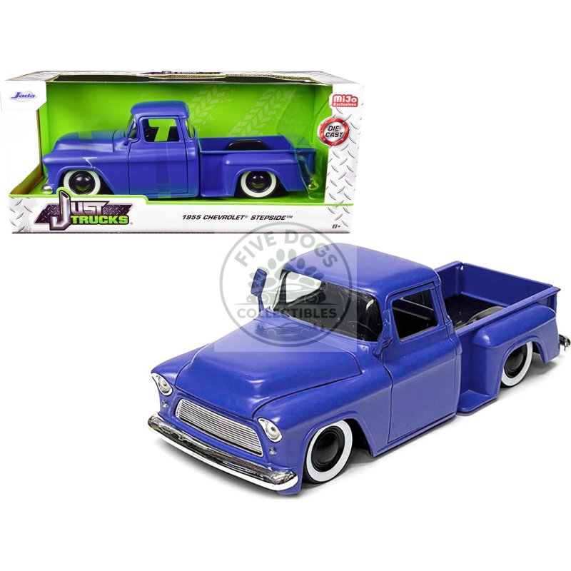 1955 chevrolet stepside pickup truck matt blue "just trucks" series 1/24 diecast model car by jada
