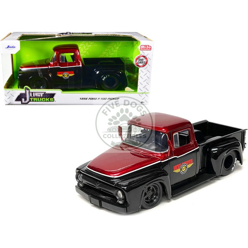 1956 ford f 100 pickup truck "mickey thompson performance tires & wheels" black and red metallic "just trucks" series 1/24 diecast model car by jada