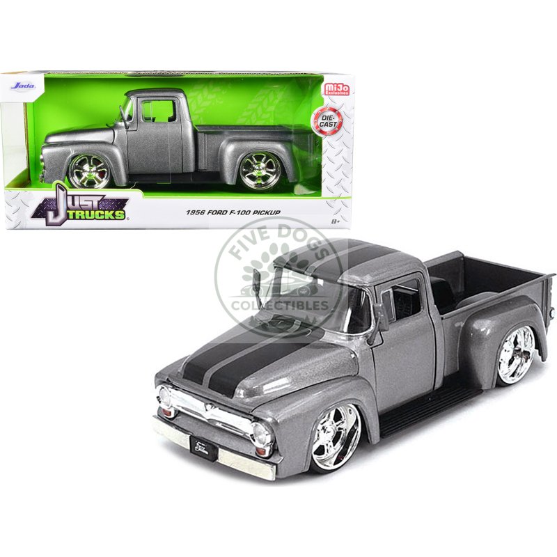 1956 ford f 100 pickup truck gray metallic with black stripes "just trucks" series 1/24 diecast model car by jada