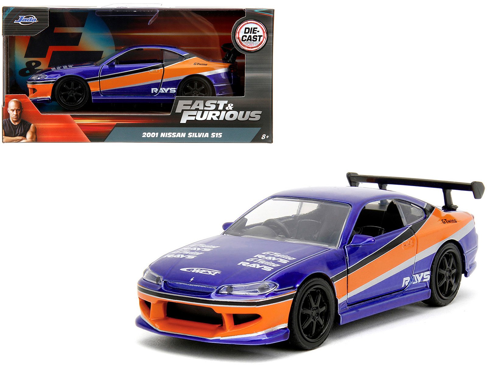 2001 nissan silvia s15 rhd (right hand drive) blue metallic with graphics "the fast and the furious: tokyo drift" (2006) movie "fast & furious" series 1/32 diecast car model by jada 2001 nissan silvia s15 rhd (right hand drive) blue metallic with graphics "the fast and the furious: tokyo drift" (2006) movie "fast & furious" series 1/32 diecast car model by jada