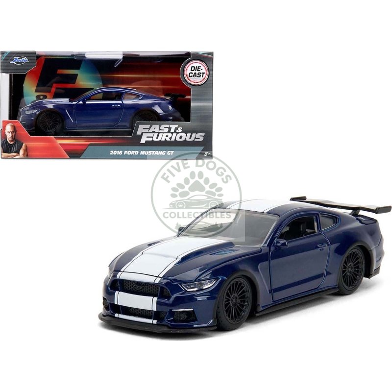 2016 ford mustang gt dark blue metallic with white stripe "f9" (2021) movie "fast & furious" series 1/32 diecast model car by jada