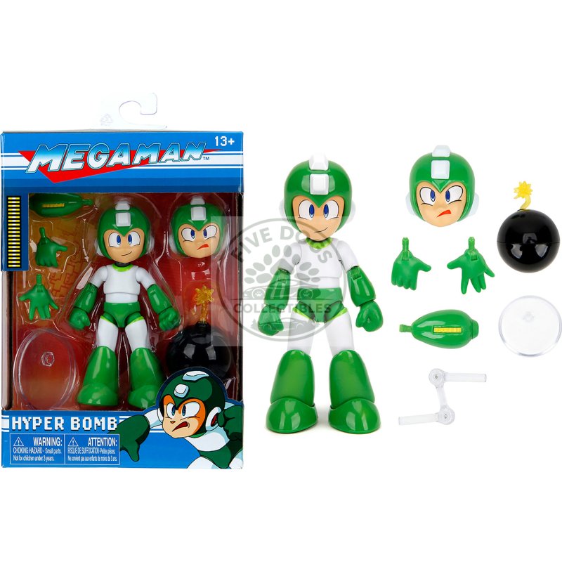 hyper bomb 4.5" moveable figure with accessories and alternate head and hands "mega man" (1987) video game model by jada