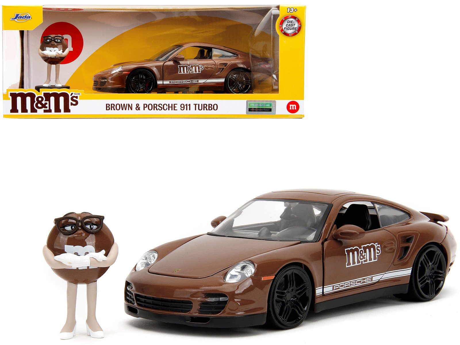porsche 911 turbo brown and brown m&m diecast figure "m&m's" "hollywood rides" series 1/24 diecast model car by jada porsche 911 turbo brown and brown m&m diecast figure "m&m's" "hollywood rides" series 1/24 diecast model car by jada