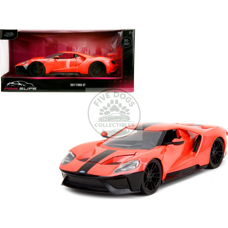 2017 ford gt light red metallic with black stripe "pink slips" series 1/24 diecast model car by jada