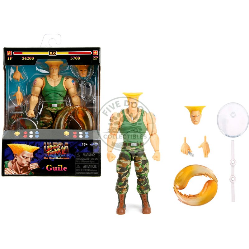 guile 6" moveable figure with accessories and alternate head and hands "ultra street fighter ii: the final challengers" (2017) video game model by jada