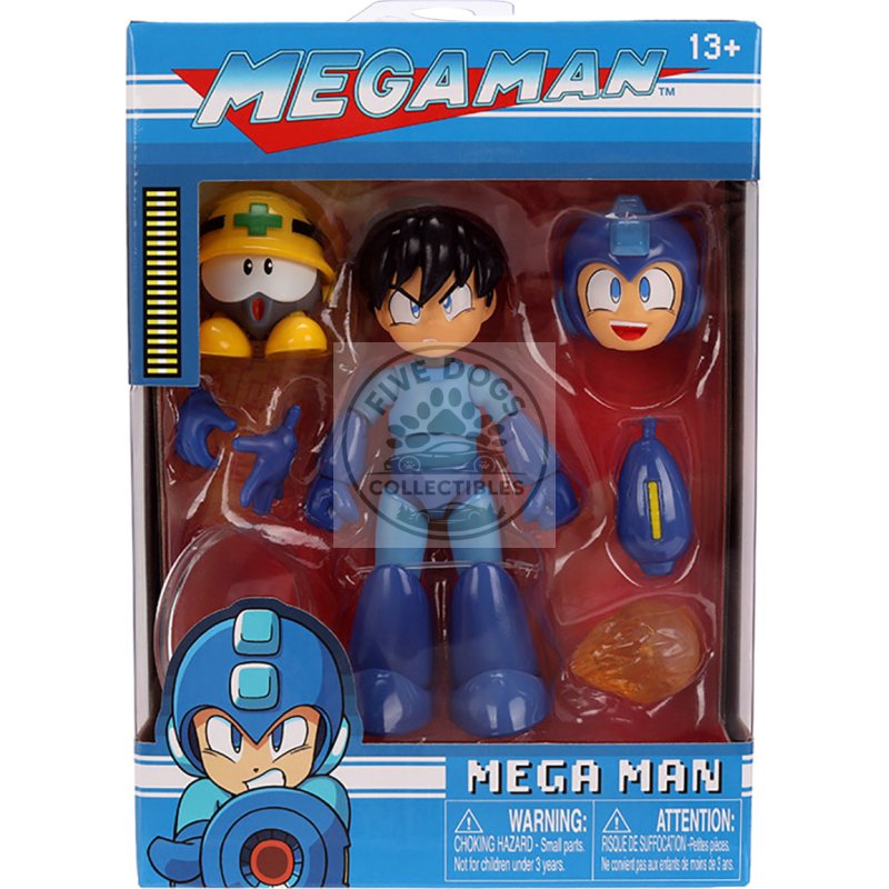 mega man 4.5" moveable figure (deluxe version) with accessories and alternate head and hands "mega man" (1987) video game model by jada