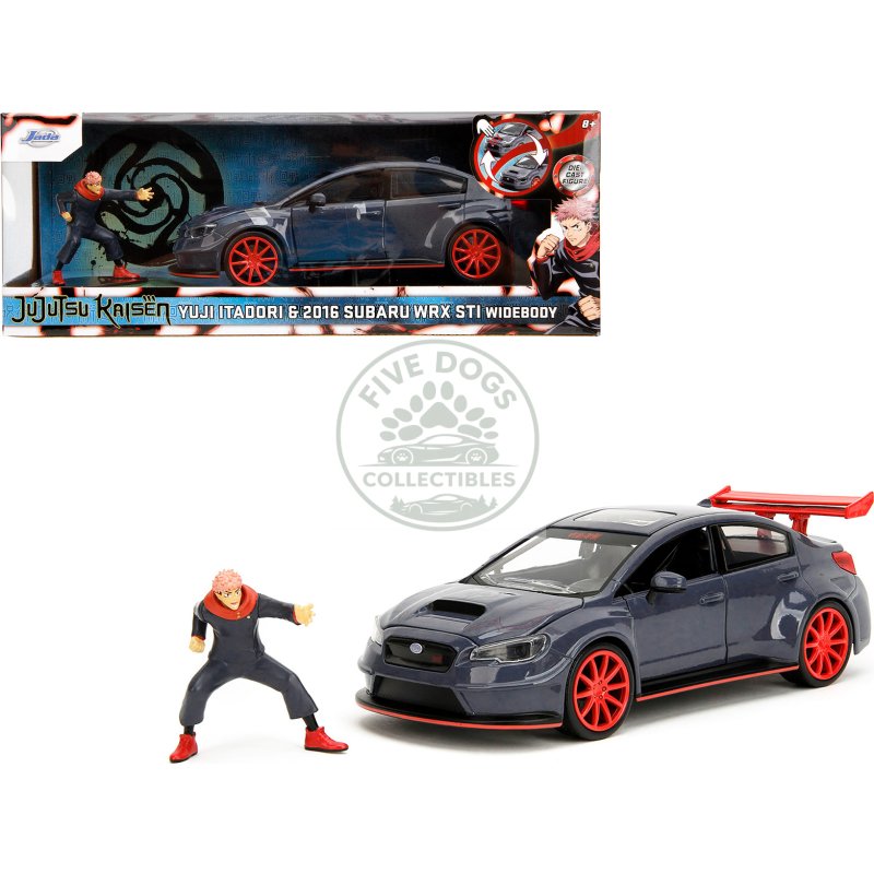 2016 subaru wrx sti widebody dark blue and yuji itadori diecast figure "jujutsu kaisen" (2020–2023) tv series "anime hollywood rides" series 1/24 diecast model car by jada