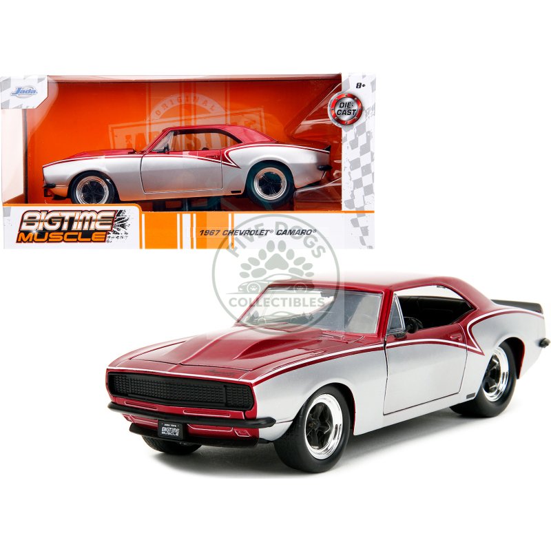 1967 chevrolet camaro candy red and silver metallic "bigtime muscle" series 1/24 diecast model car by jada