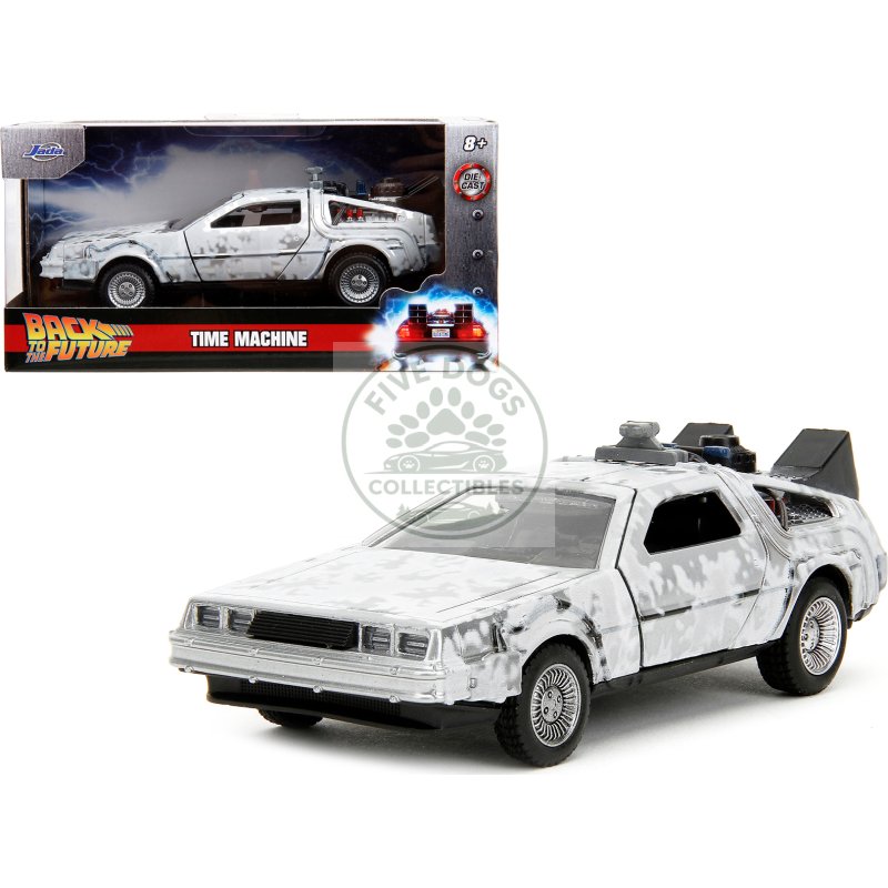 dmc delorean time machine brushed metal (frost version) "back to the future" (1985) movie "hollywood rides" series 1/32 diecast model car by jada