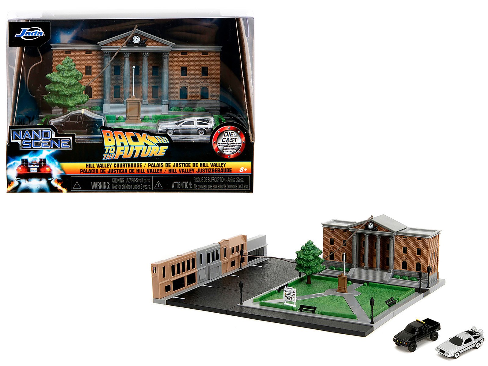 hill valley courthouse diorama with black pickup truck and delorean "back to the future" (1985) movie "nano scene" series model by jada hill valley courthouse diorama with black pickup truck and delorean "back to the future" (1985) movie "nano scene" series model by jada