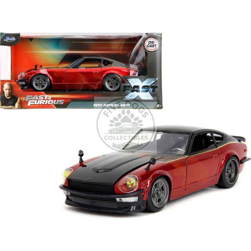 1972 datsun 240z black and red metallic with graphics "fast x" (2023) movie "fast & furious" series 1/24 diecast model car by jada