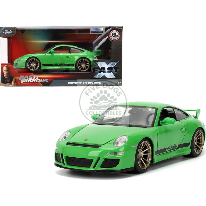 porsche 911 gt3 (997) green with black accents "fast x" (2023) movie "fast & furious" series 1/24 diecast model car by jada