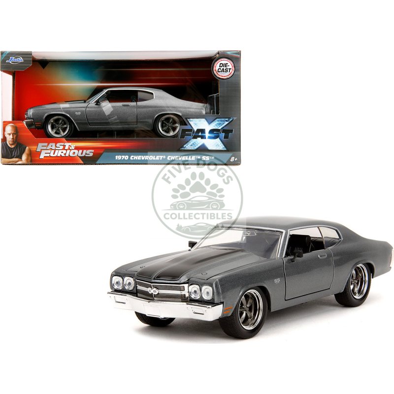 1970 chevrolet chevelle ss gray metallic with black stripes "fast & furious" (2009) movie "fast & furious" series 1/24 diecast model car by jada