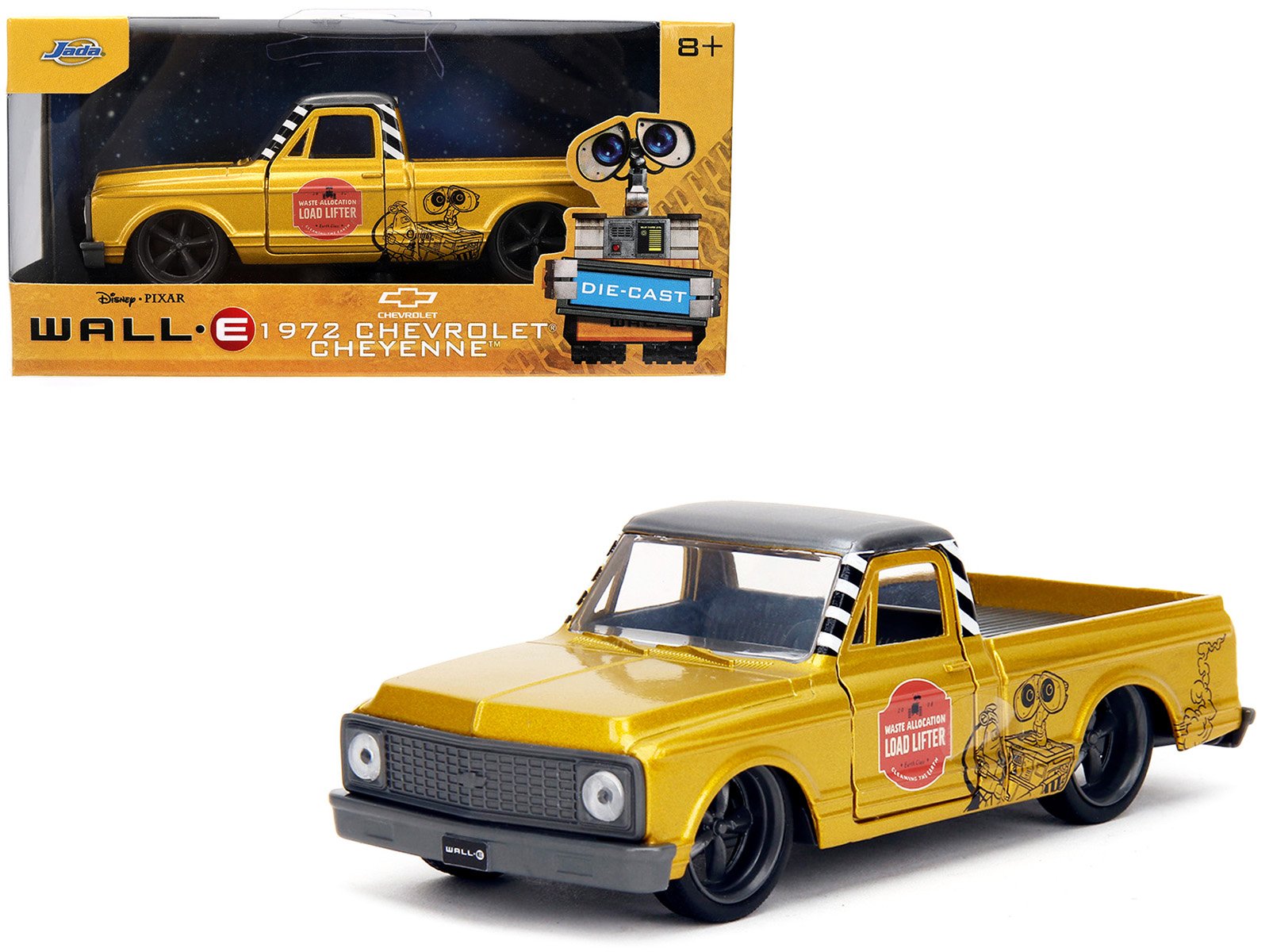 1972 chevrolet cheyenne pickup truck gold metallic with gray top "wall e" (2008) movie "hollywood rides" series 1/32 diecast model car by jada 1972 chevrolet cheyenne pickup truck gold metallic with gray top "wall e" (2008) movie "hollywood rides" series 1/32 diecast model car by jada