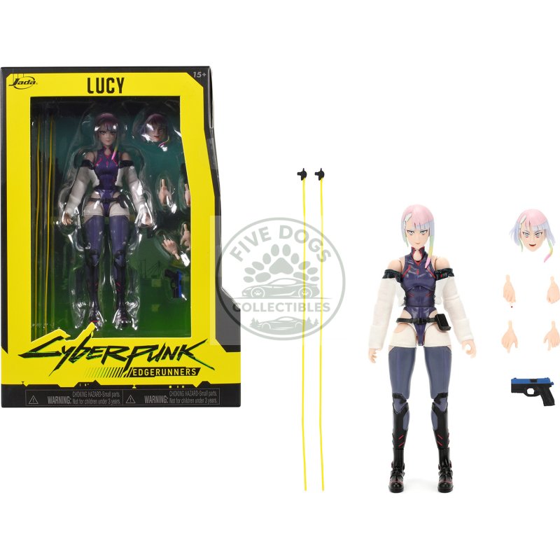lucy 6" moveable figure with accessories and alternate head and hands "cyberpunk: edgerunners" (2022) tv series model by jada