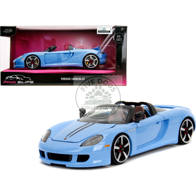 porsche carrera gt convertible blue with black stripes "pink slips" series 1/24 diecast model car by jada