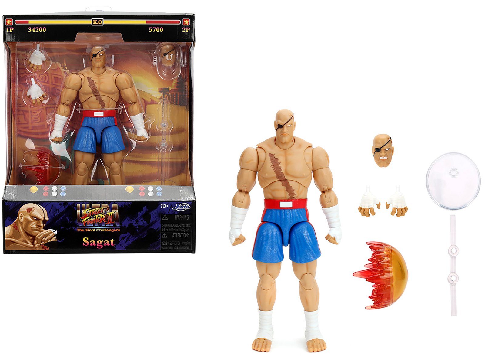 sagat 7.5" moveable figure with accessories and alternate head and hands "ultra street fighter ii: the final challengers" (2017) video game model by jada sagat 7.5" moveable figure with accessories and alternate head and hands "ultra street fighter ii: the final challengers" (2017) video game model by jada