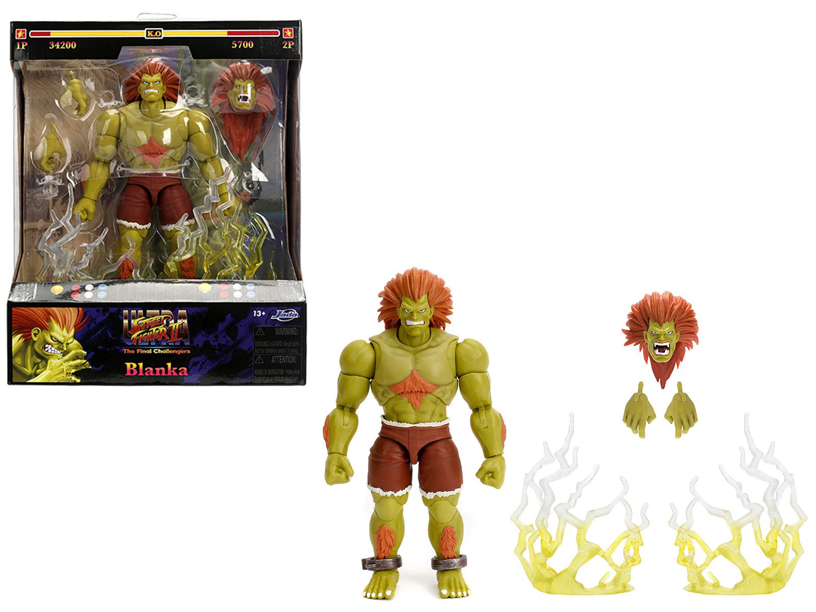 blanka 7.5" moveable figure with accessories and alternate head and hands "ultra street fighter ii: the final challengers" (2017) video game model by jada blanka 7.5" moveable figure with accessories and alternate head and hands "ultra street fighter ii: the final challengers" (2017) video game model by jada