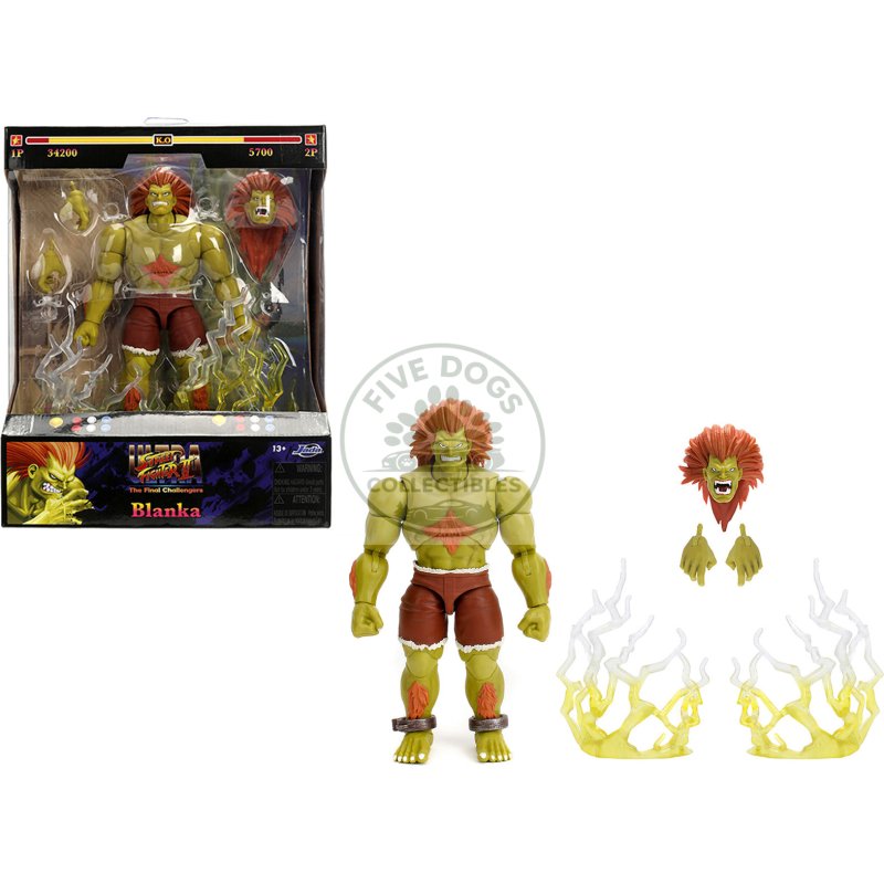 blanka 7.5" moveable figure with accessories and alternate head and hands "ultra street fighter ii: the final challengers" (2017) video game model by jada