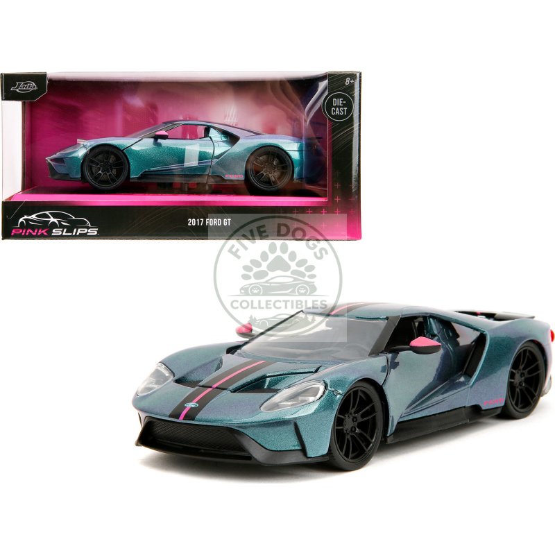 2017 ford gt blue metallic with pink and black stripes "pink slips" series 1/24 diecast model car by jada