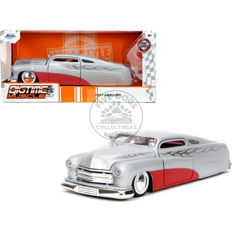 1951 mercury silver metallic and red with flame graphics and red interior "bigtime muscle" series 1/24 diecast model car by jada