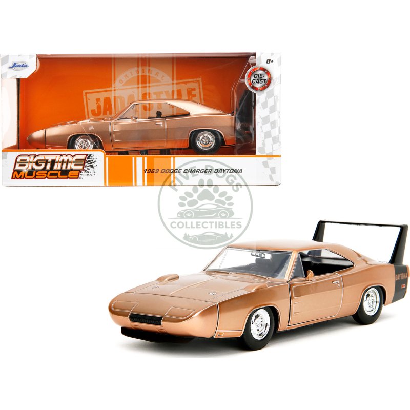 1969 dodge charger daytona bronze metallic with black tail stripe "bigtime muscle" series 1/24 diecast model car by jada