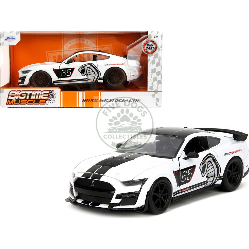 2020 ford mustang shelby gt500 #65 white with black top and stripes "ford performance" "bigtime muscle" series 1/24 diecast model car by jada
