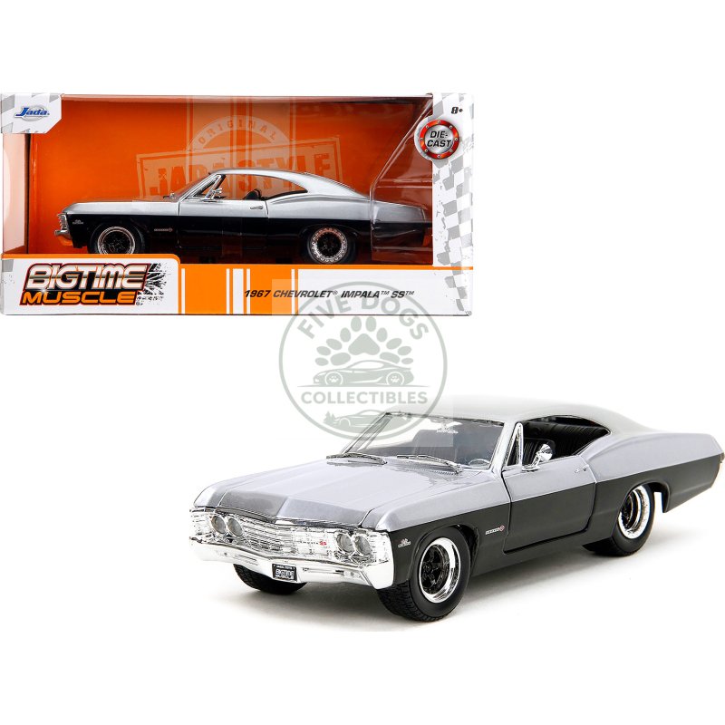 1967 chevrolet impala ss silver metallic and black "bigtime muscle" series 1/24 diecast model car by jada
