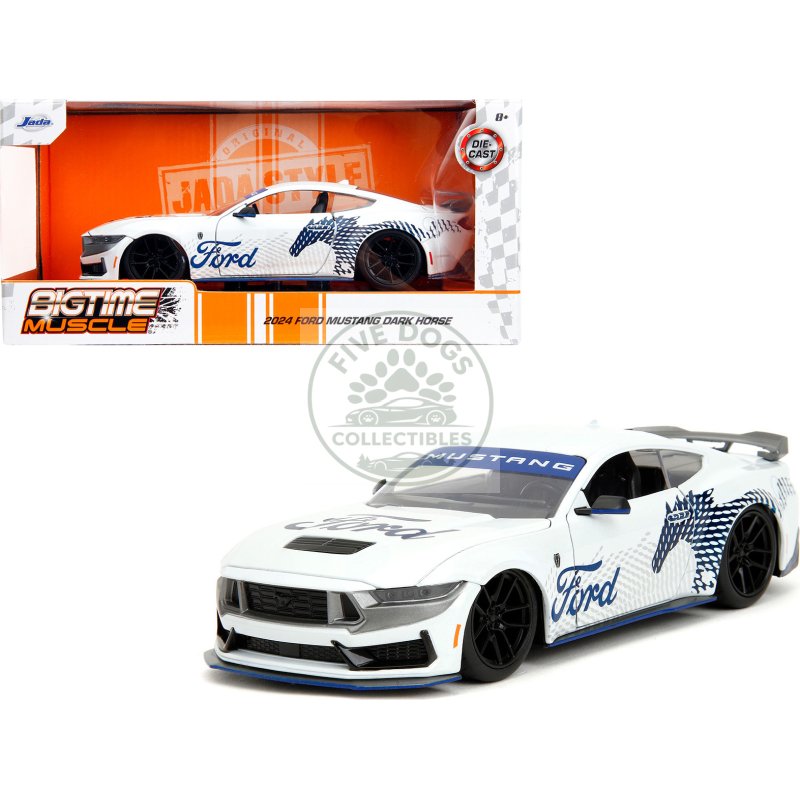 2024 ford mustang dark horse white with "mustang horse graphics" "bigtime muscle" series 1/24 diecast model car by jada