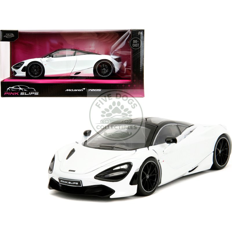 mclaren 720s white metallic with black top "pink slips" series 1/24 diecast model car by jada
