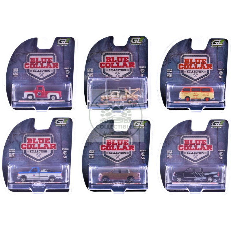 "blue collar collection" series 14 set of 6 pieces 1/64 diecast model cars by greenlight