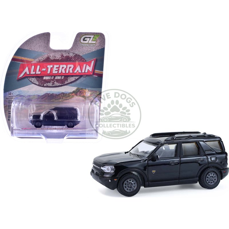 2022 ford bronco sport badlands black "all terrain" series 17 1/64 diecast model car by greenlight