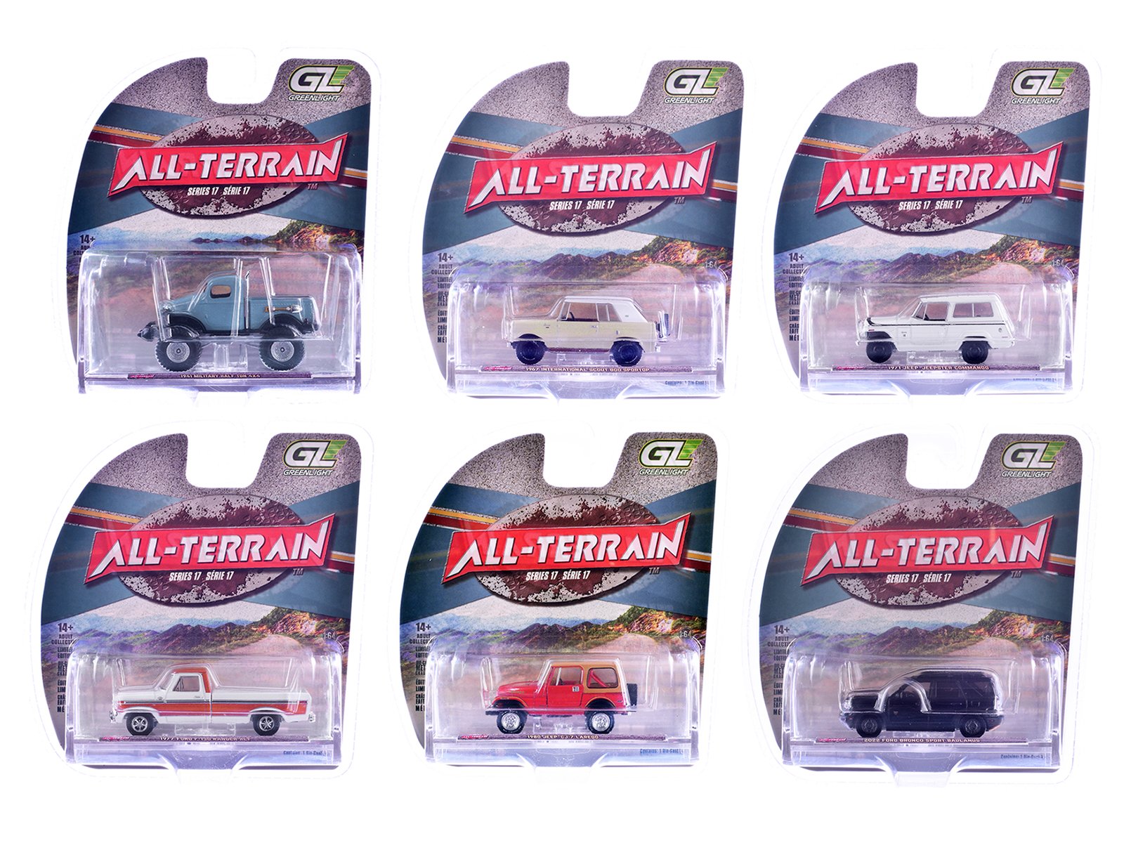 "all terrain" series 17 set of 6 pieces 1/64 diecast model cars by greenlight "all terrain" series 17 set of 6 pieces 1/64 diecast model cars by greenlight