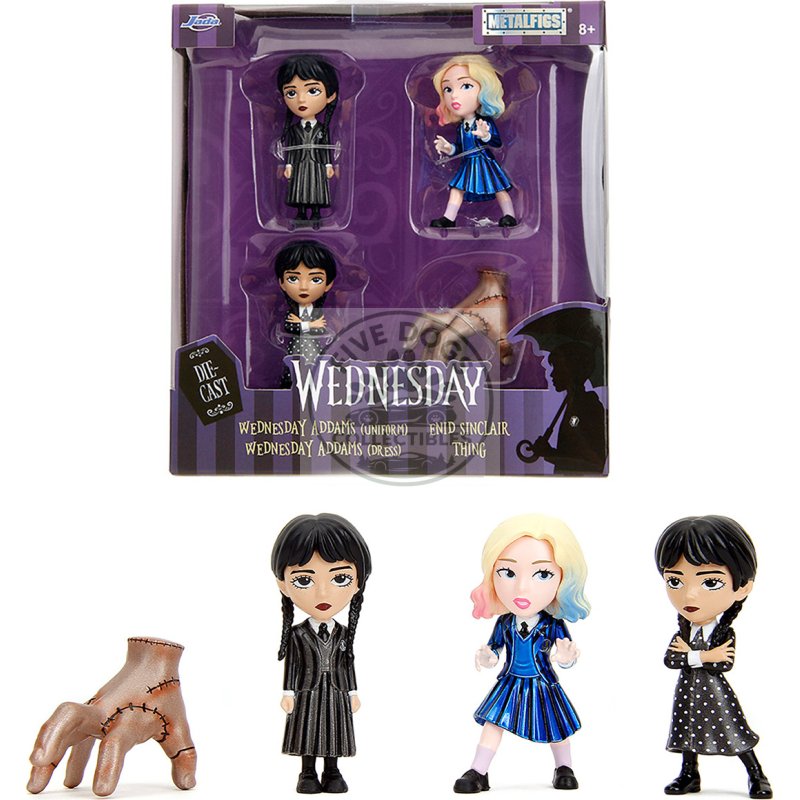 set of 4 diecast figures "wednesday" (2022 current) tv series "metalfigs" series diecast models by jada