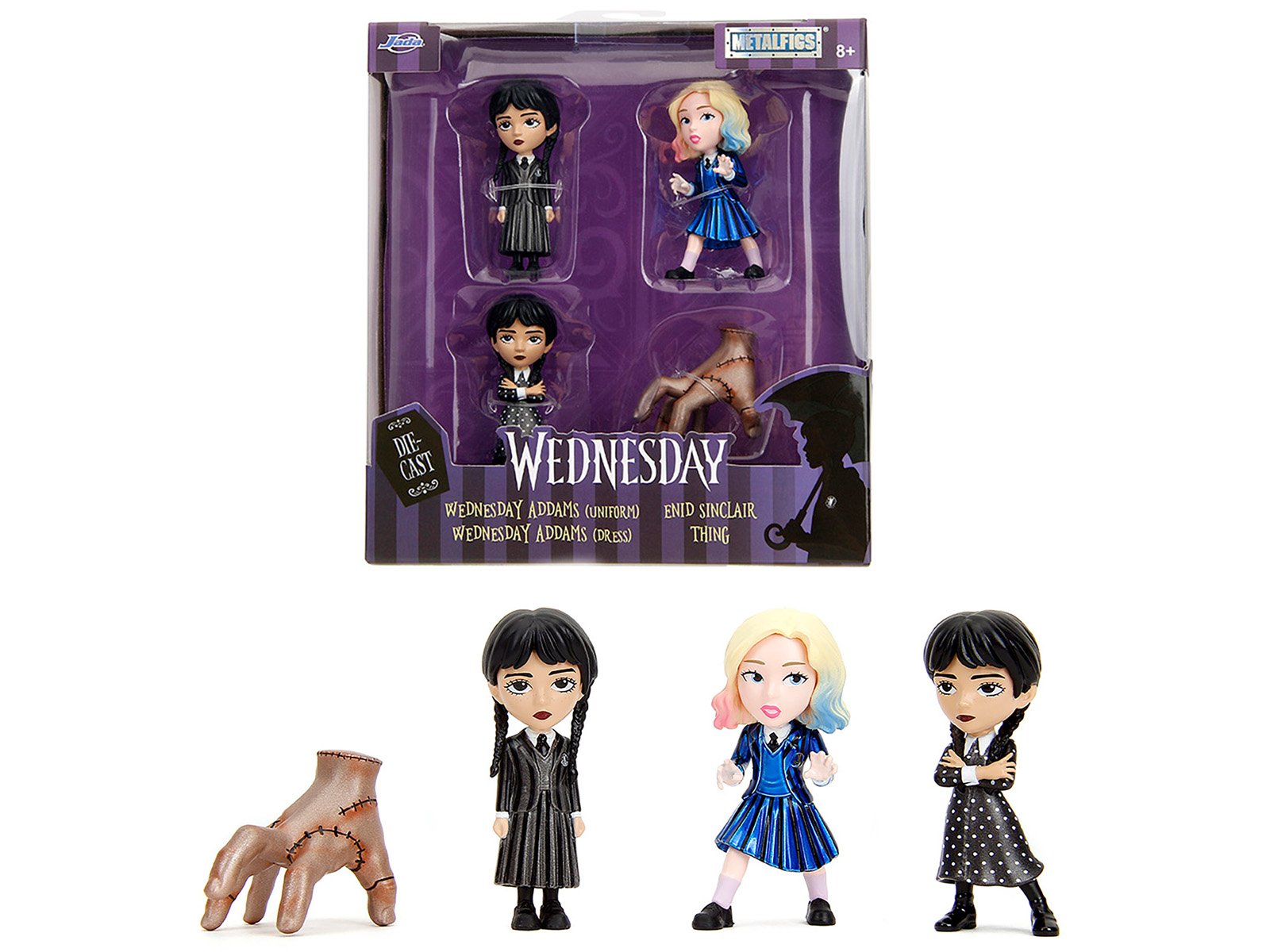 set of 4 diecast figures "wednesday" (2022 current) tv series "metalfigs" series diecast models by jada set of 4 diecast figures "wednesday" (2022 current) tv series "metalfigs" series diecast models by jada
