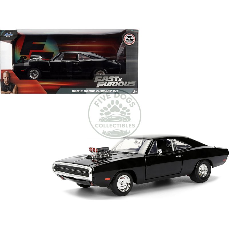 dom's 1970 dodge charger r/t black "f9" (2021) movie "fast & furious" series 1/24 diecast model car by jada