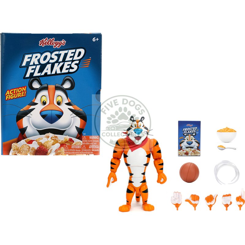 tony the tiger 6.75" moveable figure with alternate hands and accessories "kellogg's frosted flakes" model by jada