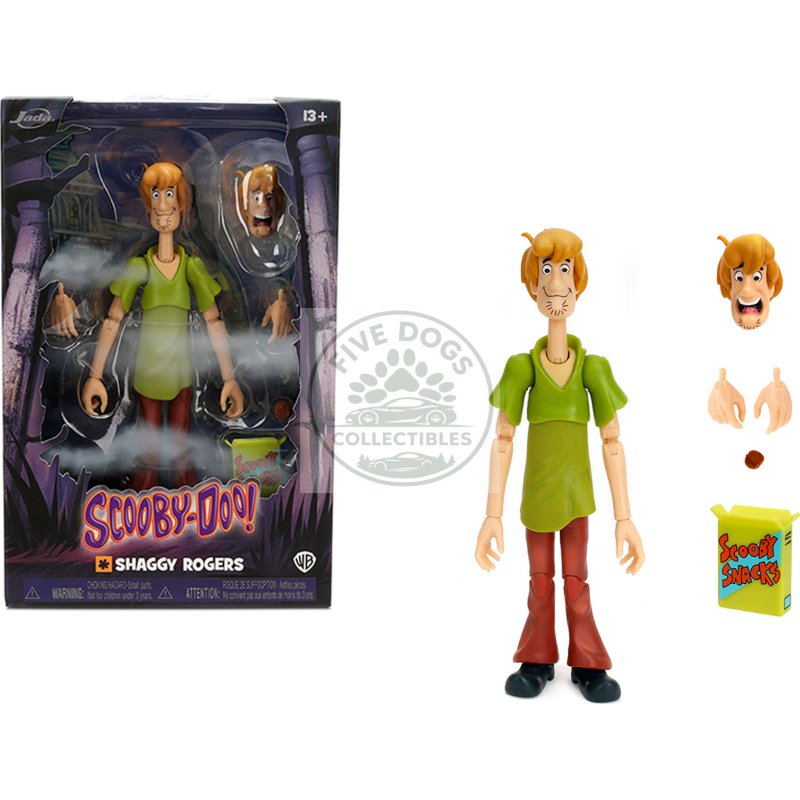 shaggy rogers 6.5" moveable figure with accessories and alternate head and hands "scooby doo!" franchise model by jada