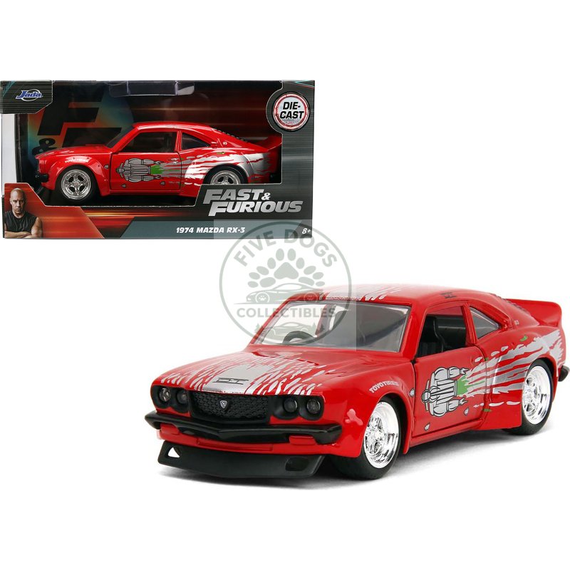 1974 mazda rx 3 red with graphics "fast & furious" series 1/32 diecast model car by jada
